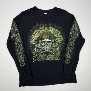Gildan Sturgis Black Hills Rally 2019 Skull Long Sleeve Shirt Black Mens NO SIZE